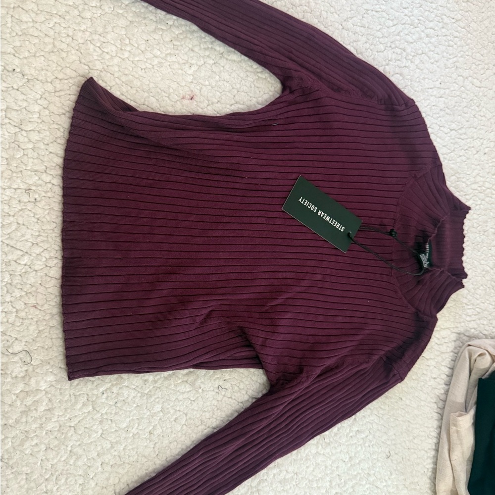 Streetwear Society Plum Ribbed Turtleneck Top